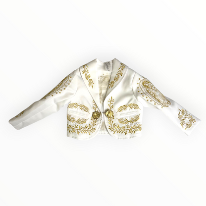 White & Gold Virgen de Guadalupe Charro Baptism Suit