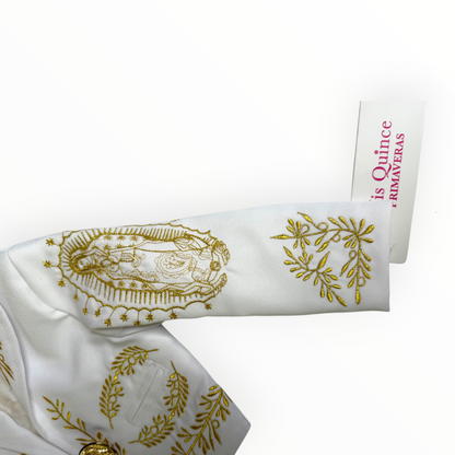 White & Gold Virgen de Guadalupe Charro Baptism Suit