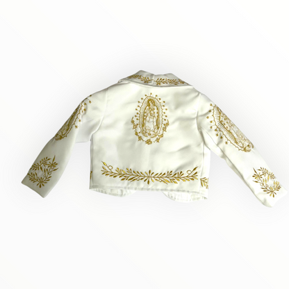 White & Gold Virgen de Guadalupe Charro Baptism Suit