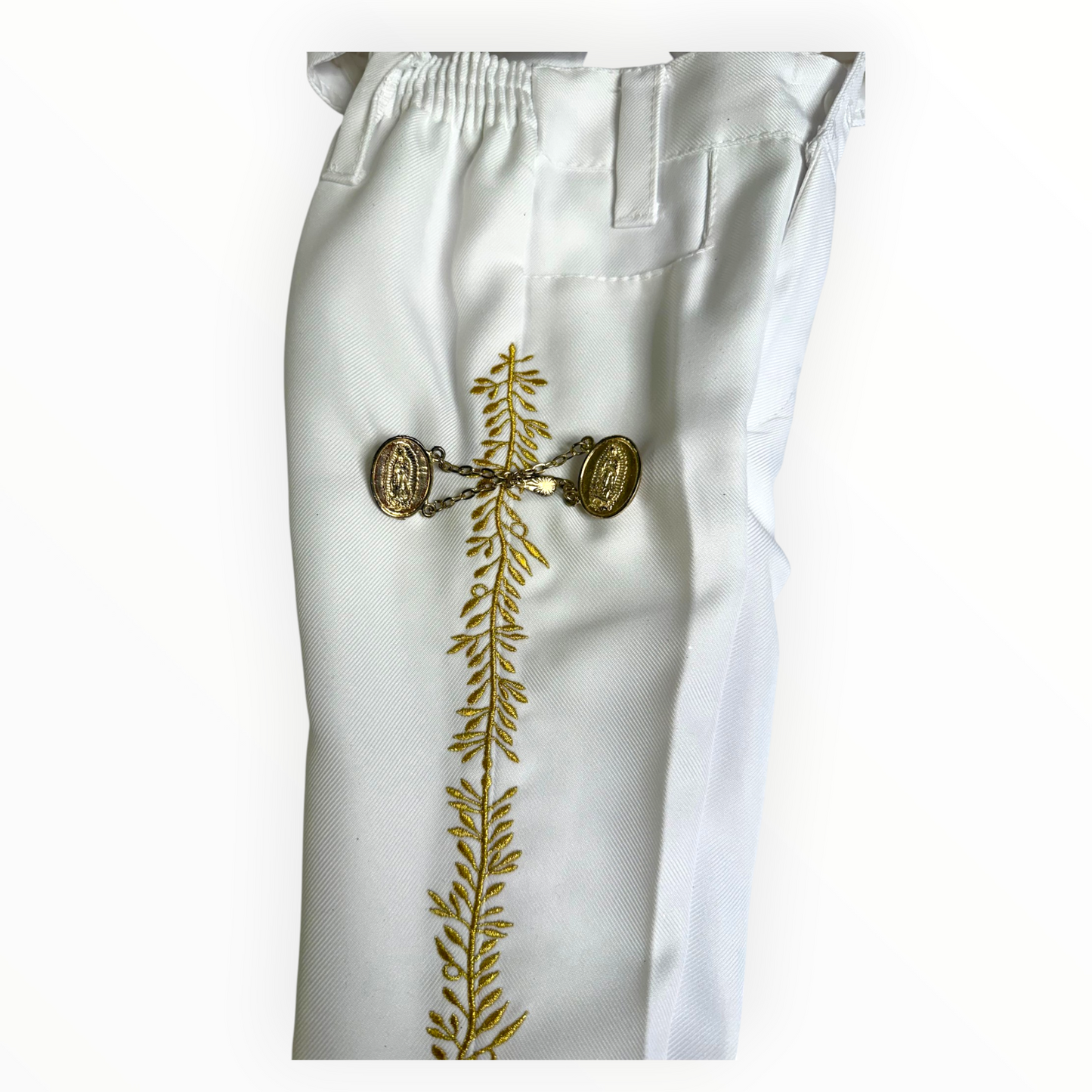 White & Gold Virgen de Guadalupe Charro Baptism Suit