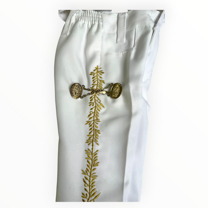 White & Gold Virgen de Guadalupe Charro Baptism Suit
