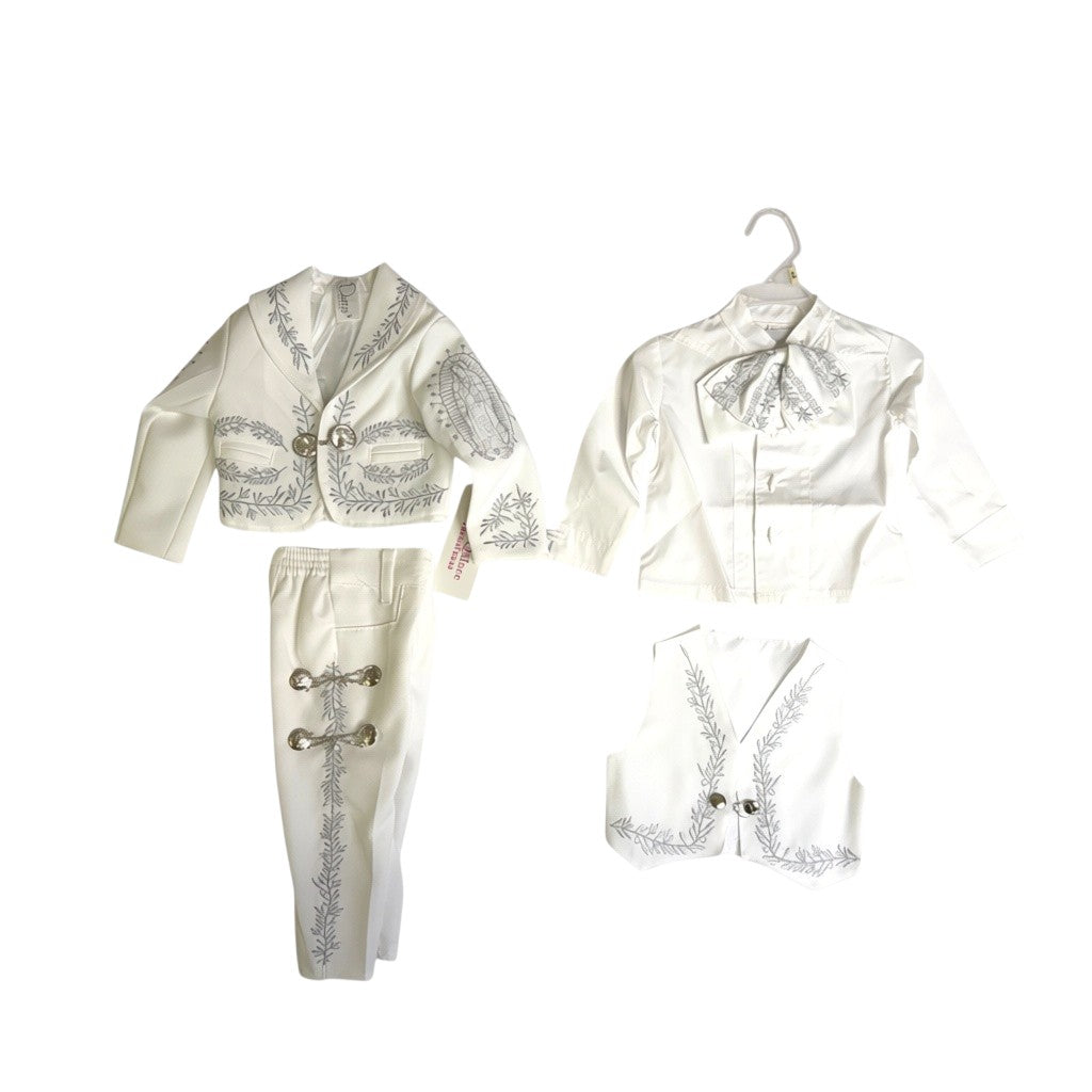 White & Silver Virgen de Guadalupe Charro Baptism Suit