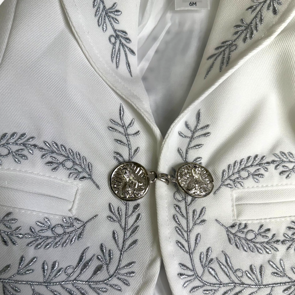 White & Silver Virgen de Guadalupe Charro Baptism Suit