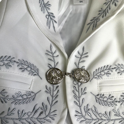 White & Silver Virgen de Guadalupe Charro Baptism Suit