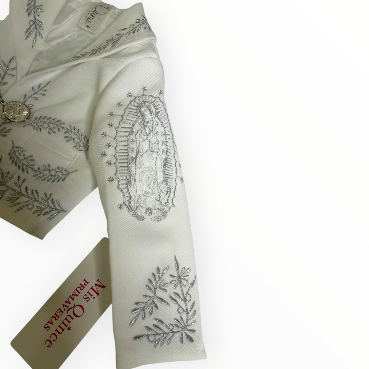 White & Silver Virgen de Guadalupe Charro Baptism Suit