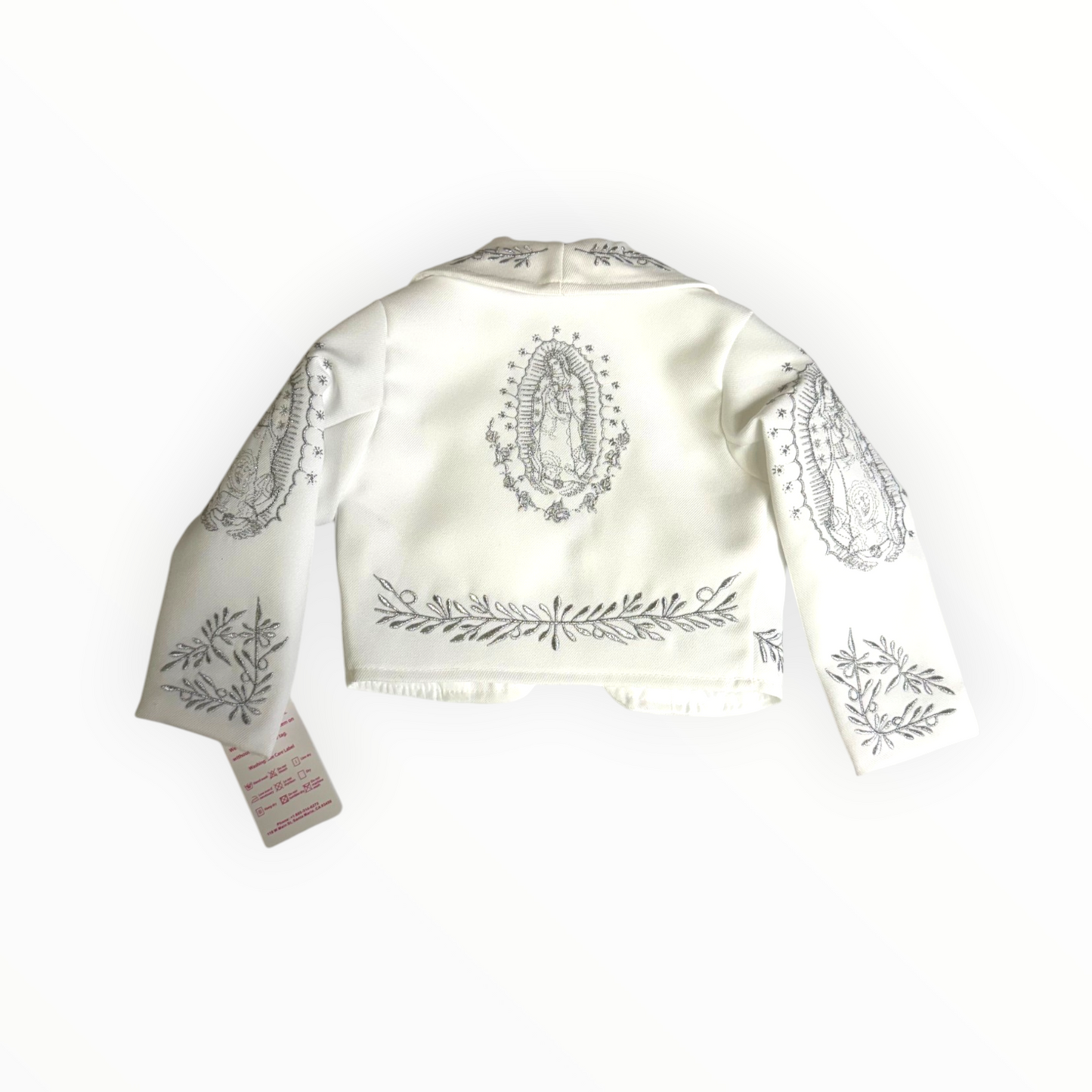 White & Silver Virgen de Guadalupe Charro Baptism Suit
