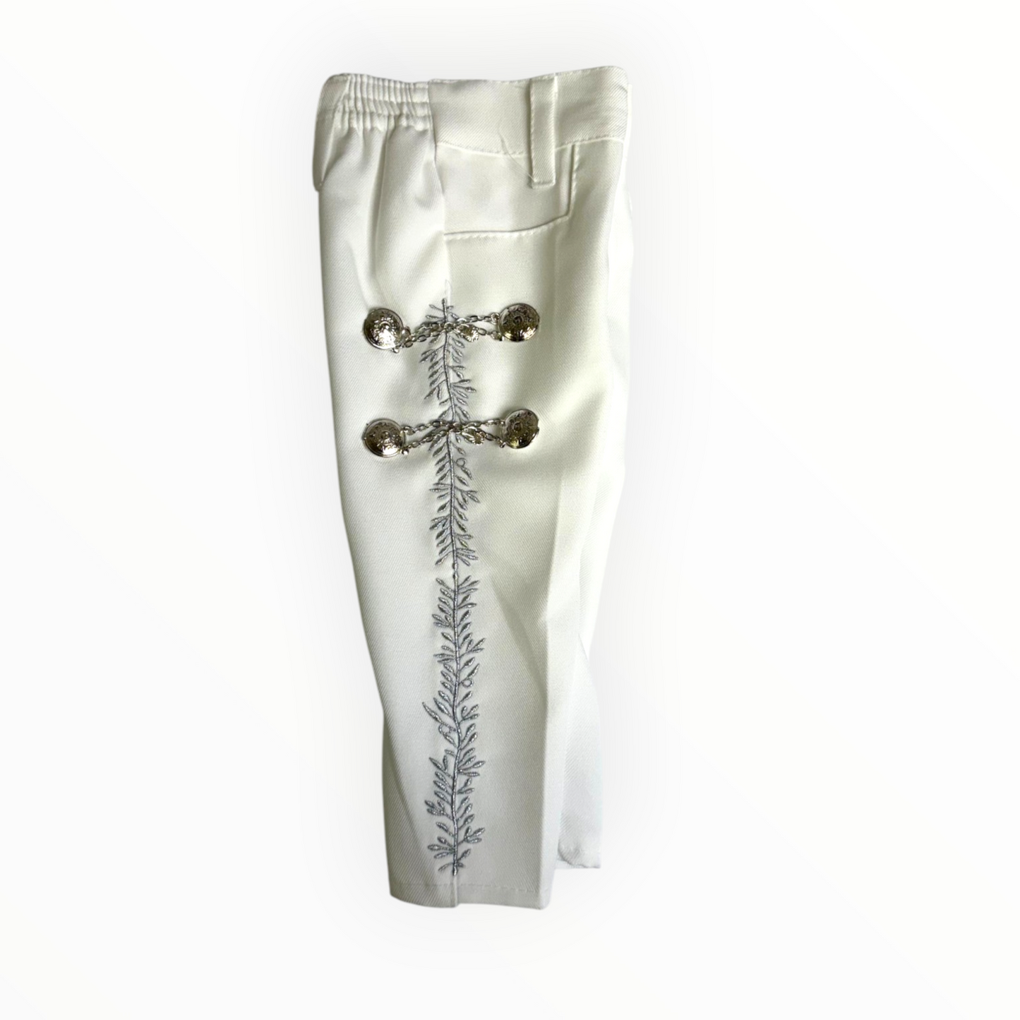 White & Silver Virgen de Guadalupe Charro Baptism Suit