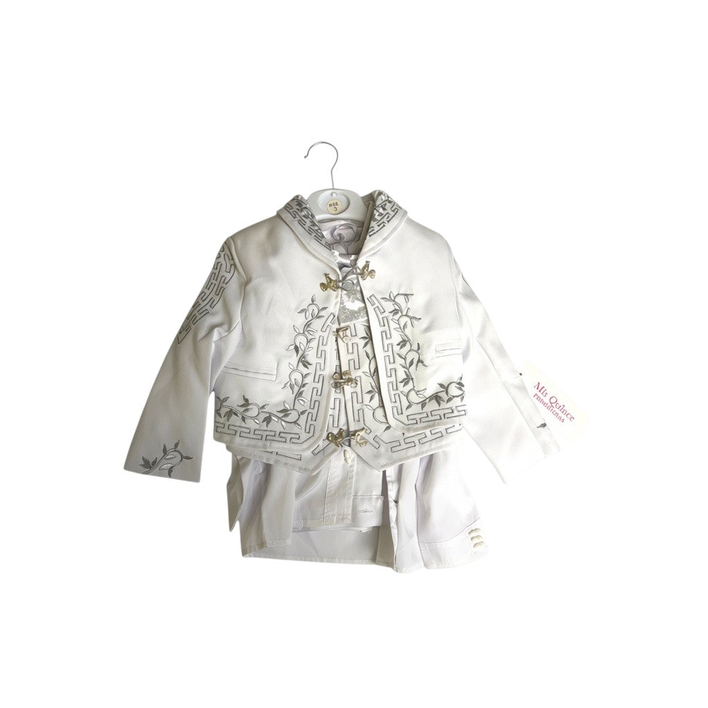 White & Silver Gallo Charro Baptism Suit