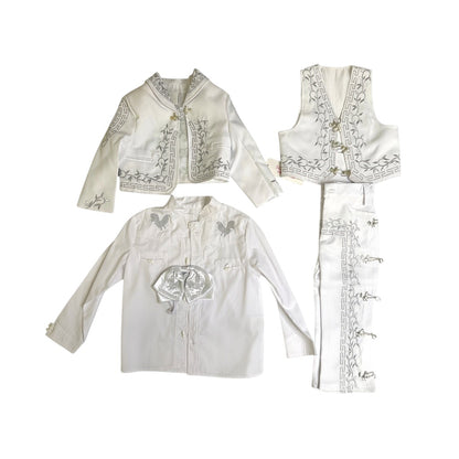 White & Silver Gallo Charro Baptism Suit