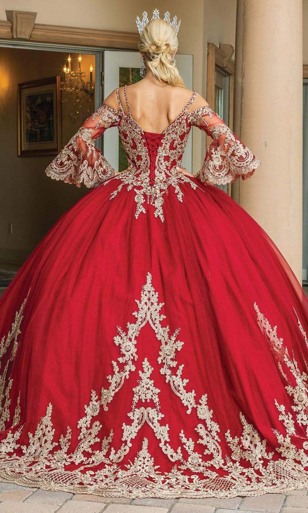 Dancing Queen - 1614 Bell Sleeve Metallic Ornate Gown - Mis Quince PrimaverasDancing Queen