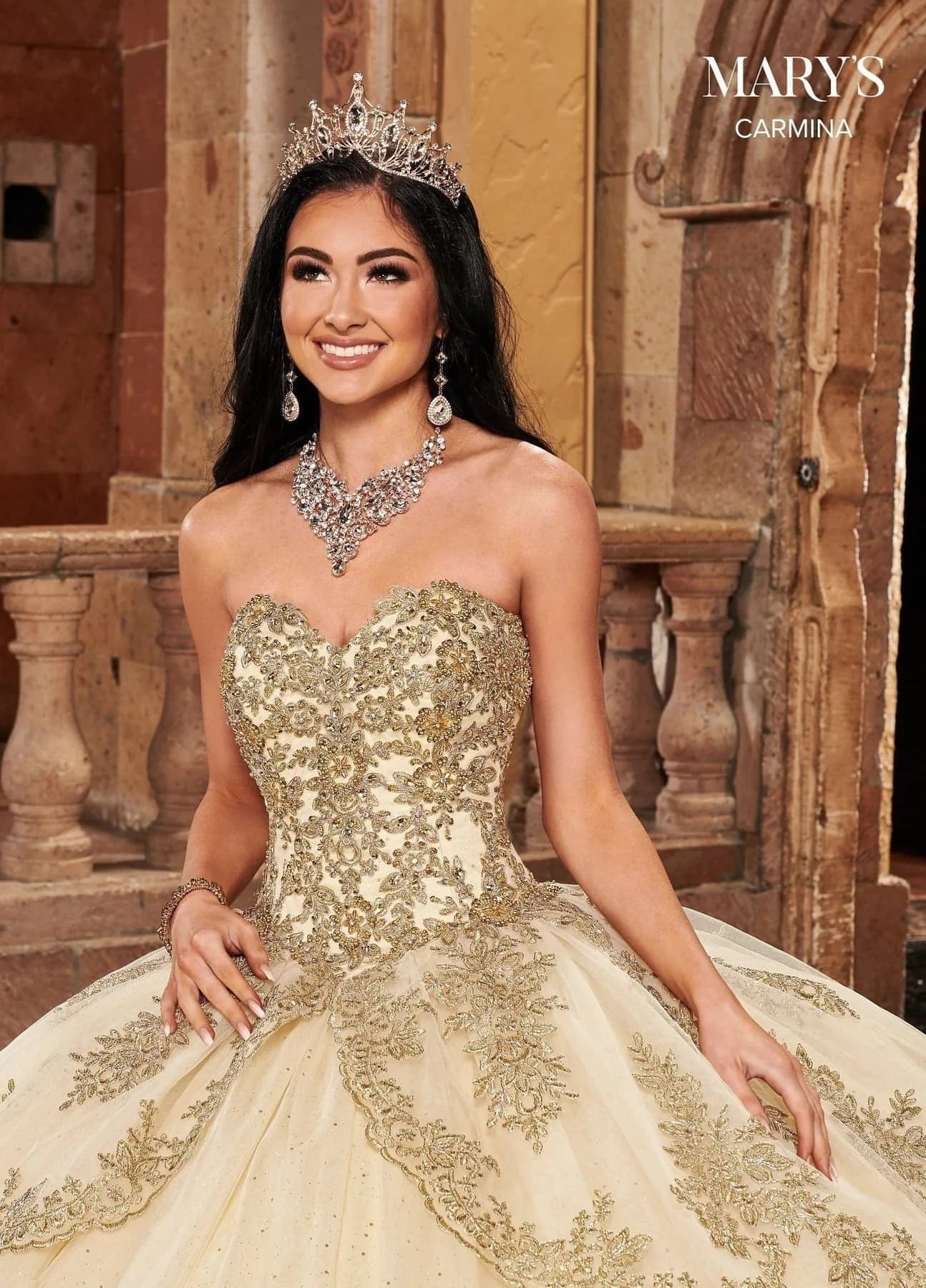 knee length dresses for ladies Strapless Tiered Quinceanera Dress by Rachel Allan RQ5003 28W / White Gold main image 0